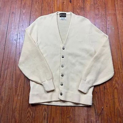Vintage Virgin Wool Cardigan Sweater Adult Medium Yellow Button 70s • $29.99
