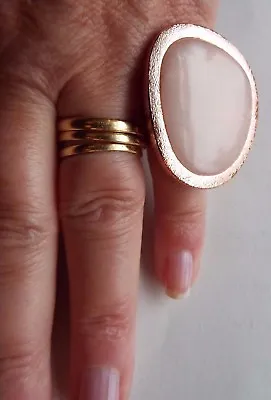 Lola Rose Boutique Semi Precious Ring Rose Quartz & Rose Gold Metal Size L NEW • £78