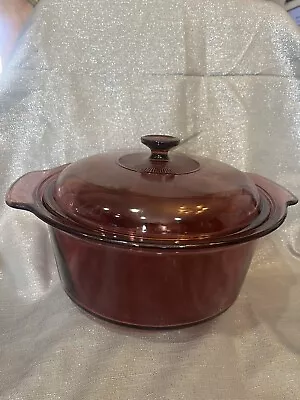 Corning Pyrex Vision Baking Casserole Dish 5 Liter Dutch Oven Cranberry EUC • $65