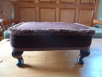 Vintage Sherborne Foot Stool Queen Anne Legs Brown Dralon Fabric Tufted Fringe • £20