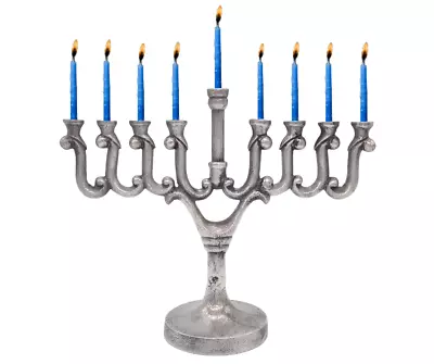 Hanukkah Menorah Candle 9 Branch Silver Finish Jewish Lamp Judaica Gift Menora • £22.99