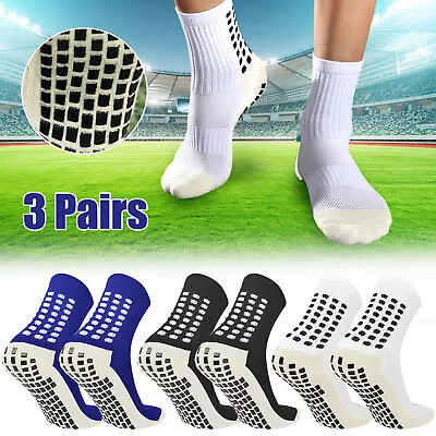 3 Pairs Sport Socks Anti Slip W/Grip Soccer Men Football Basketball Sock Premium • $13.98