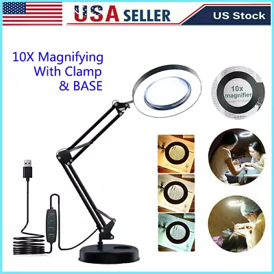 10X Magnifying Glass Desk Light Magnifier LED Lamp Reading Lamp With Base& Clamp • $22.79
