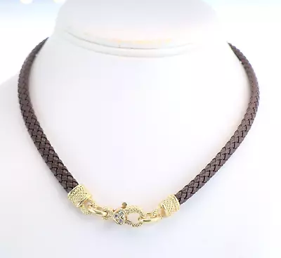 Judith Ripka 18K Yellow Gold Diamond Heart Shape Clasp Braided Cord Necklace • $1550