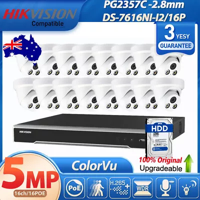 Hikvision Compatible 16CH 16POE NVR 5MP Mic IP Security Camera System Home Lot • $1536.58