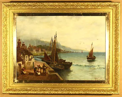 Oil On Canvas Harbour Scene By A Taylor 1800's • £10
