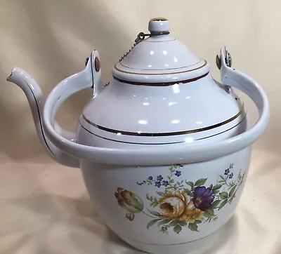 $25 • Buy Enamel Teapot Emo Celje White Color With Flower Yugoslavia 1960s