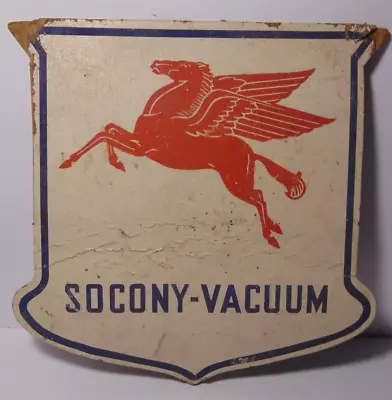 1930s Original Vintage Socony Vacuum Mobil Oil Sign Pegasus Cardboard WWII Era • $153.99