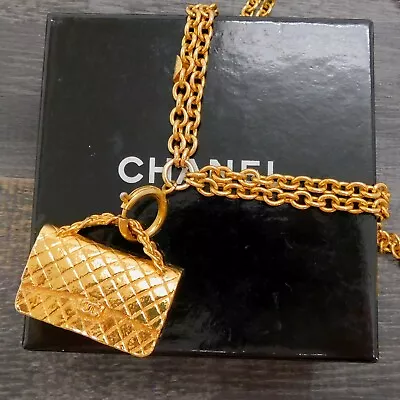 CHANEL Gold Plated CC Logos Bag Shape Vintage Necklace Pendant #421c Rise-on • £682.50