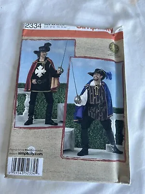 Mens Cape Musketeer Boots Simplicity Pattern 2334 Costume Cosplay Sz AA - XS S M • $9.95