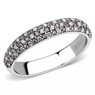 Ladies Cz Band Ring Stacking Eternity 3.6mm Pink Stainless Steel Silver New 231 • £18.99