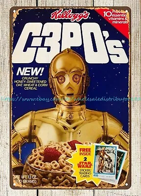 Star Wars C-3P0's Cereal Metal Tin Sign Room Retro Wall Decor • £18.29