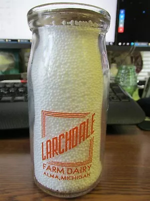 Alma Mich. Larchdale Farm Dairy Pint Cottage Cheese Jar Milk Bottle MICHIGAN MI • $19.99