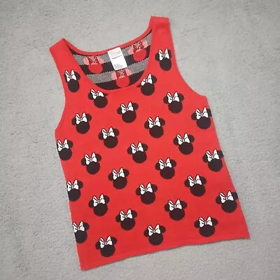 DISNEY Womens Minnie Mouse Sweater Tank M Red Silhouette All Over Print Top • $7.86