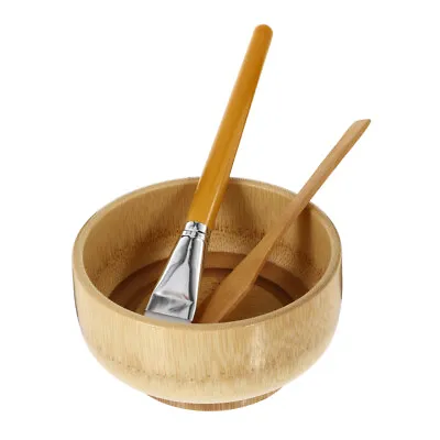  Wooden Mask Bowl Facial Mud Face Mixing Cosmetic Applying Brush Bamboo • £10.71