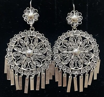 BIG Mexican Oaxacan Sterling Silver Filigree Frida Earrings • $268