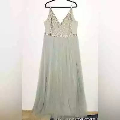 BHLDN Anthropologie Avery Beaded Tulle Gown Bridesmaid Dress In Morning Mist • $150