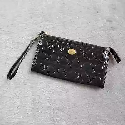 Coach Black Double Zip Wallet Clutch Peyton Op Art Embossed Go-Go Wristlet • $31.54