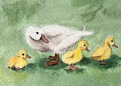 Original ACEO Duck Ducklings Painting Drawing Miniature Art Card Atc Ooak C26 • $9.99