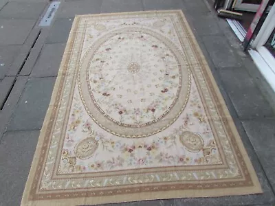 Fine Vintage Hand Made French Design Wool Beige Needlepoint Aubusson 243X144cm • £525