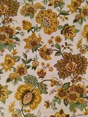 $24.95 • Buy Vtg 86  Pinch Pleat Curtain Panel Drape Stylized Floral Gold Harvest Green