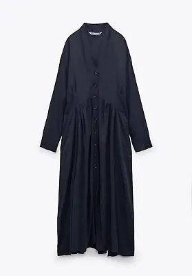 Zara  Pleated Long Oversize Dress. Navy Blue - Ref. 5216/269 • £28.99