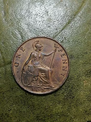 1897 Queen Victoria One Penny Coin Good Grade Nice Example  • $1.24