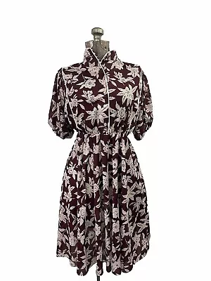 Women’s Vintage Dress Light Sheer Floral 70s 80s Shell Maroon Med • $39.99