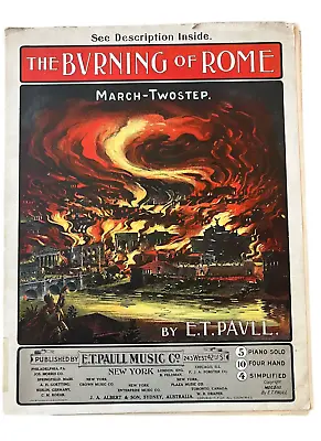 The Burning Of Rome March Sheet Music Twostep Piano Music Sheet By E.T Paull • $22.05