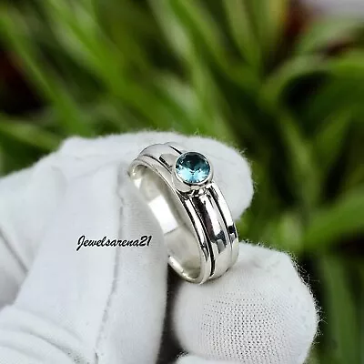 $9.49 • Buy Blue Topaz Ring 925 Sterling Silver Spinner Ring Mediation Handmade Jewelry ED26