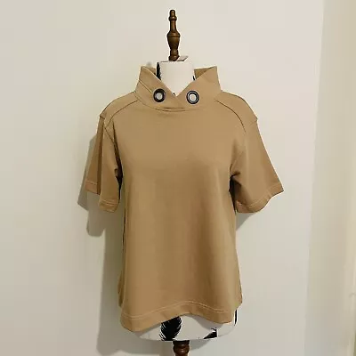 Cecilie Copenhagen Womens Tan Brown Short Sleeve High Neck Cotton Sweater Size S • $38