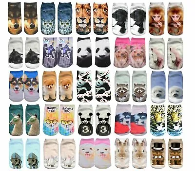 £3.98 • Buy ANIMALS DESIGN Printed 3D Ankle Socks Low Cut Unisex Cotton Blend Multicolour