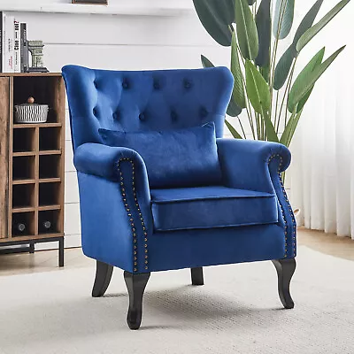 Chesterfield Velvet/Fabric Armchair Button Wing Back Chair Queen Anne Sofa Seat • £159.95