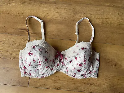 T-Shirt Bra Ivory Cream Floral Satin Lace Under-Wire F&F 34C 💖 NEW • £5.06