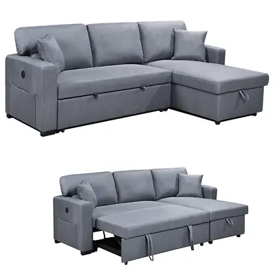 Foret 3 Seater Sofa Bed Modular Corner USB Pullout Lounge Storage Chaise Fabric • $669.99