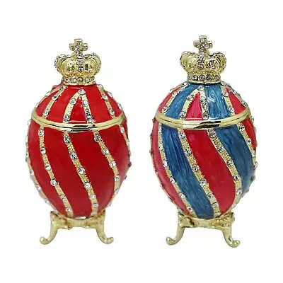 Enamel Hinged Jewelry Box Ring Holder Women Earrings Faberge Egg Trinket Box • $36.72