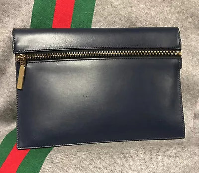 VICTORIA BECKHAM Blue Calf Leather Small Simple Pouch Clutch Folio Case • $225