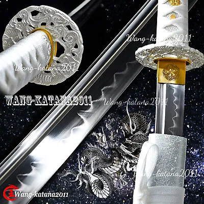 Elegant Silver Dragon Katana Clay Tempered T10 Japanese Samurai Functional Sword • $96.99