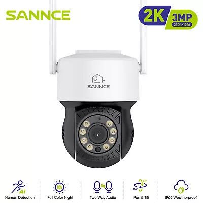 SANNCE 3MP Wireless Color CCTV IP Camera 2K Pan & Tilt Home WIFI Security IP66 • £32.99