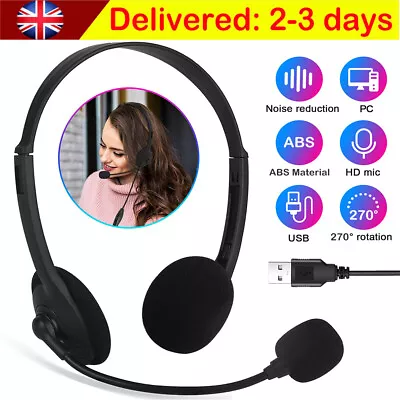 £8.99 • Buy USB Headphones With Microphone Headset Noise Cancelling For Skype Laptop PC Gift