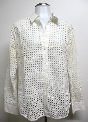 £1.83 • Buy EQUIPMENT Femme White Eyelet Long Sleeve Button Front Shirt Blouse Top Sz M