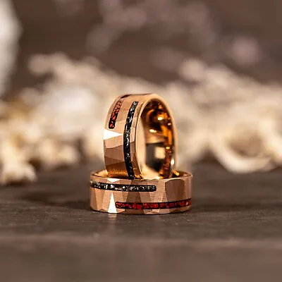 Dinosaur Bone & Meteorite Ring Rose Gold Hammered Unique Mens Wedding Band • $114.99