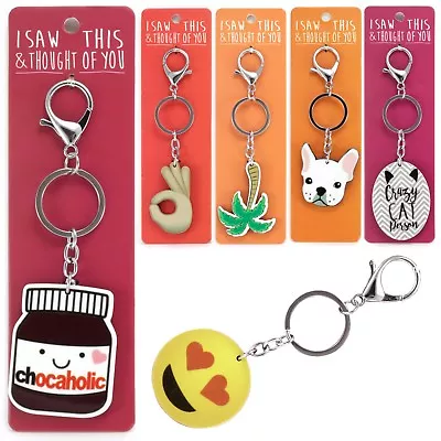 £3.99 • Buy Plastic Metal Keyring Tag Designs Dog Cat Emoji Coffee Chocolate Pug Charm Gift