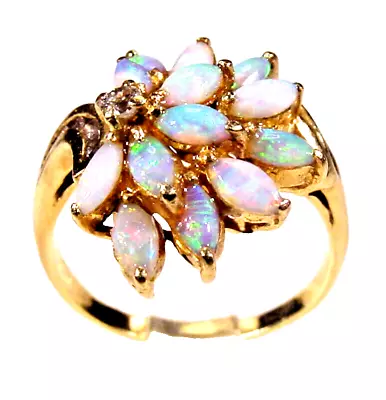 1.00 Ct Marquise Cut Fire Opal Cluster Ring Diamond Accents 14K Gold • $379.95