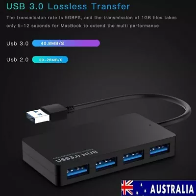 Multi USB 3.0 Hub 4 Port High Speed Slim Compact Expansion Smart Splitter AU • $7.99