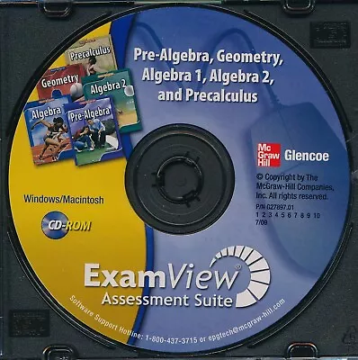 ExamView Assessment CD Glencoe Pre-Algebra Algebra 1 & 2 Geometry Precalculus • $81