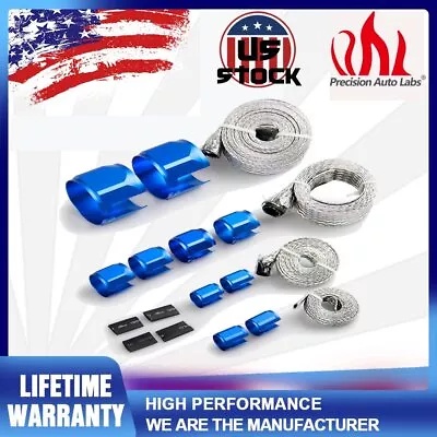 Stainless Steel Braided Engine Hose Line Pipe & Sleeve Sleeving Kit Caps Blue • $29.69