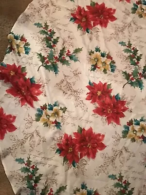 Poinsettia Tablecloth Holiday Polyester Oval Vintage 58” X 60 • $12.40