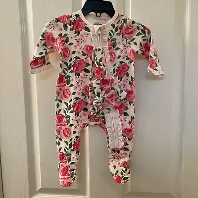 Mud Pie Pink Floral Roses Sleeper Footie And Headband Set Size 0-3 Months NWT • $24.99