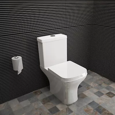 £129.77 • Buy Bathroom Modern Square White Close Coupled Toilet Ceramic Soft Close Seat & Pan